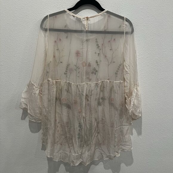 Moda Seta Italy Sheer Embroidered Blouse Sz Xl Fits Like An M Floral Fairy Cute - Picture 6 of 9